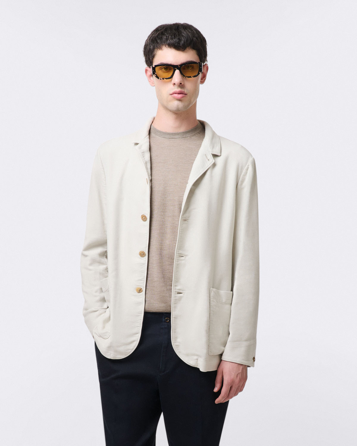 FransM over shirt in fustain. Beige or Light Blue. Garment dyed