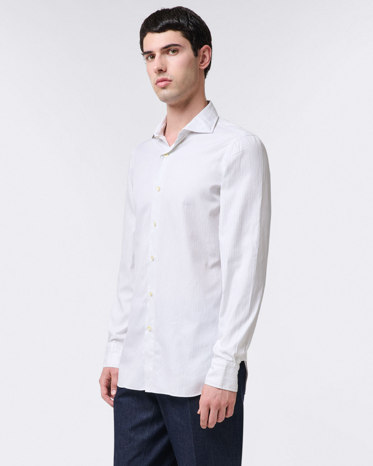 Finamore Classic regular fit Naples striped shirt. Royal Oxford cotton. Enzymed