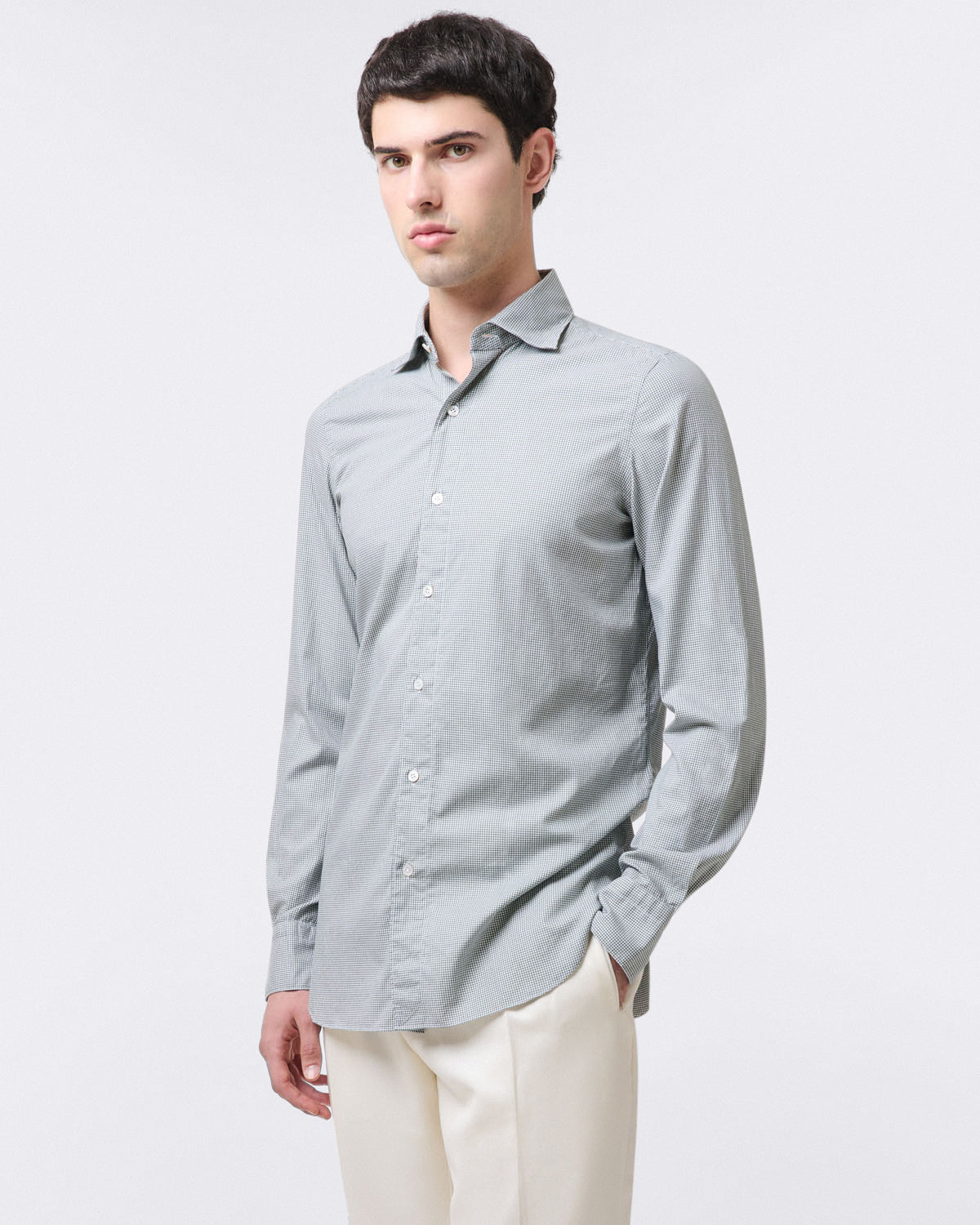 Finamore Gaeta regular sport shirt in green micro check cotton
