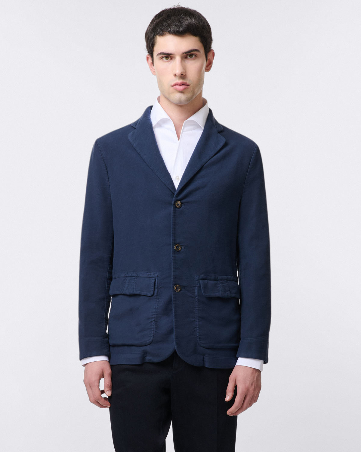 Finamore Roma blue over shirt in fustain. Garment dyed