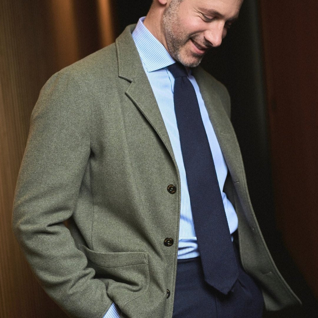 Finamore single breasted jacket in pure virgin wool green