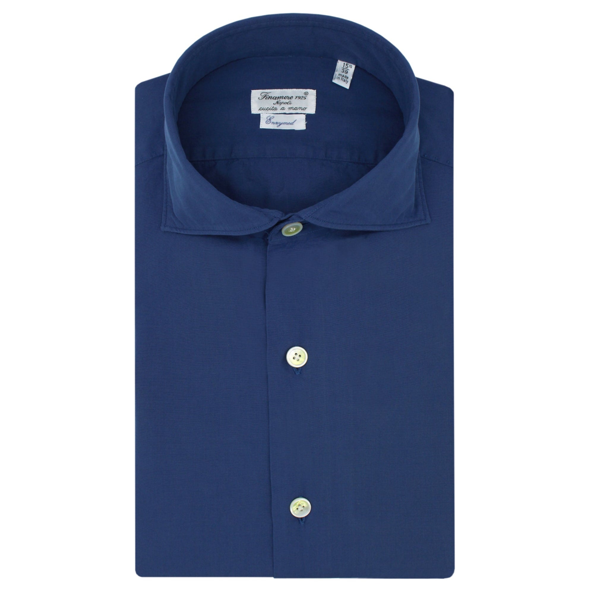 Finamore slim fit shirt cotton blu. Enzymed treatment