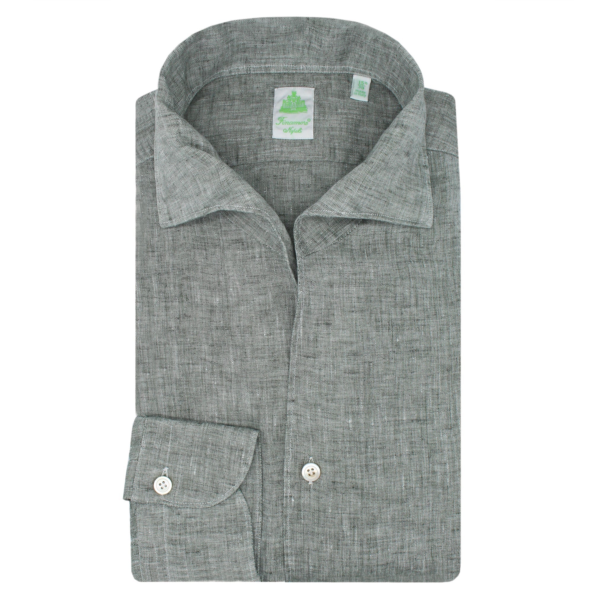 Finamore slim shirt in linen ustica collar