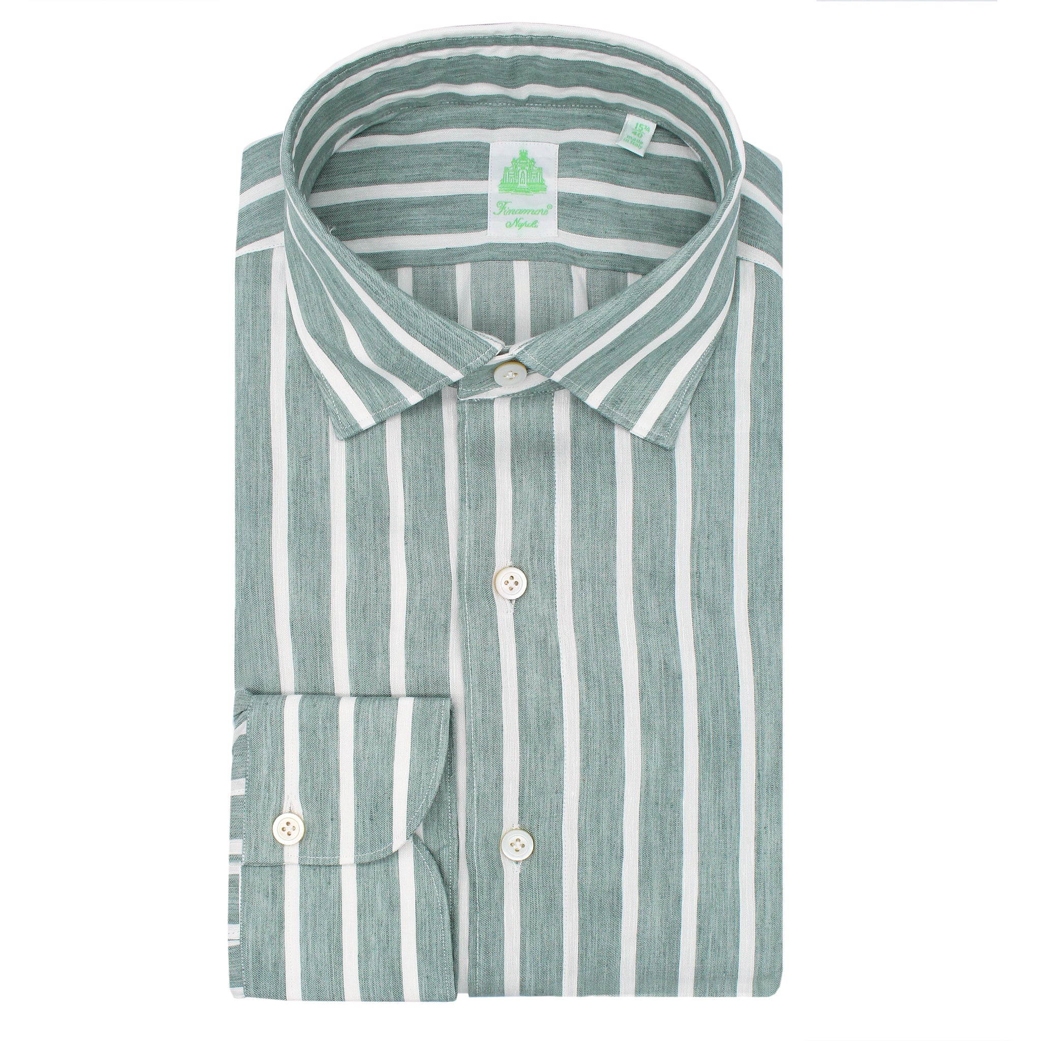 Finamore tokyo slim fit linen shirt striped white and green