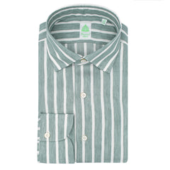 Finamore tokyo slim fit linen shirt striped white and green