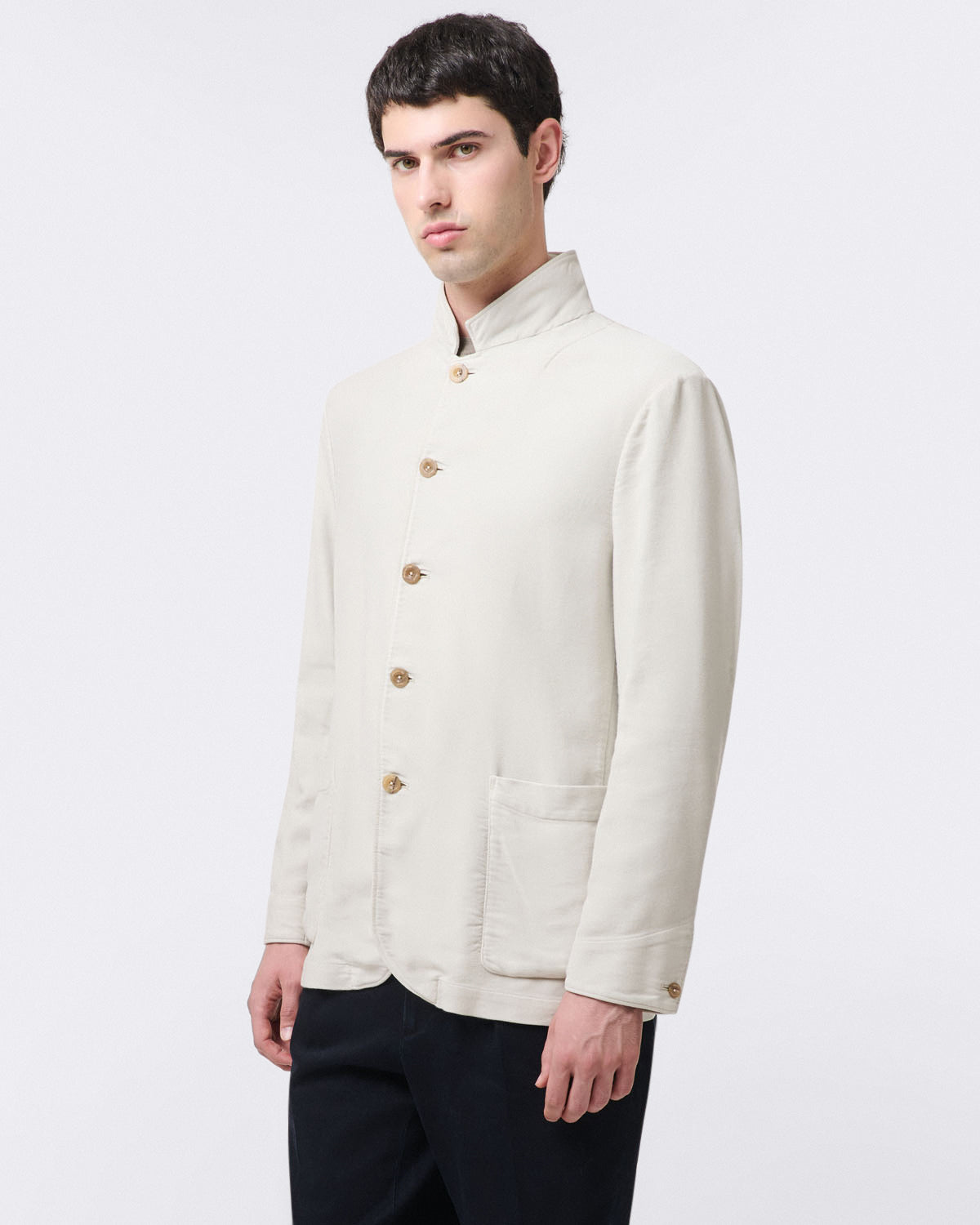 FransM over shirt in fustain. Beige or Light Blue. Garment dyed