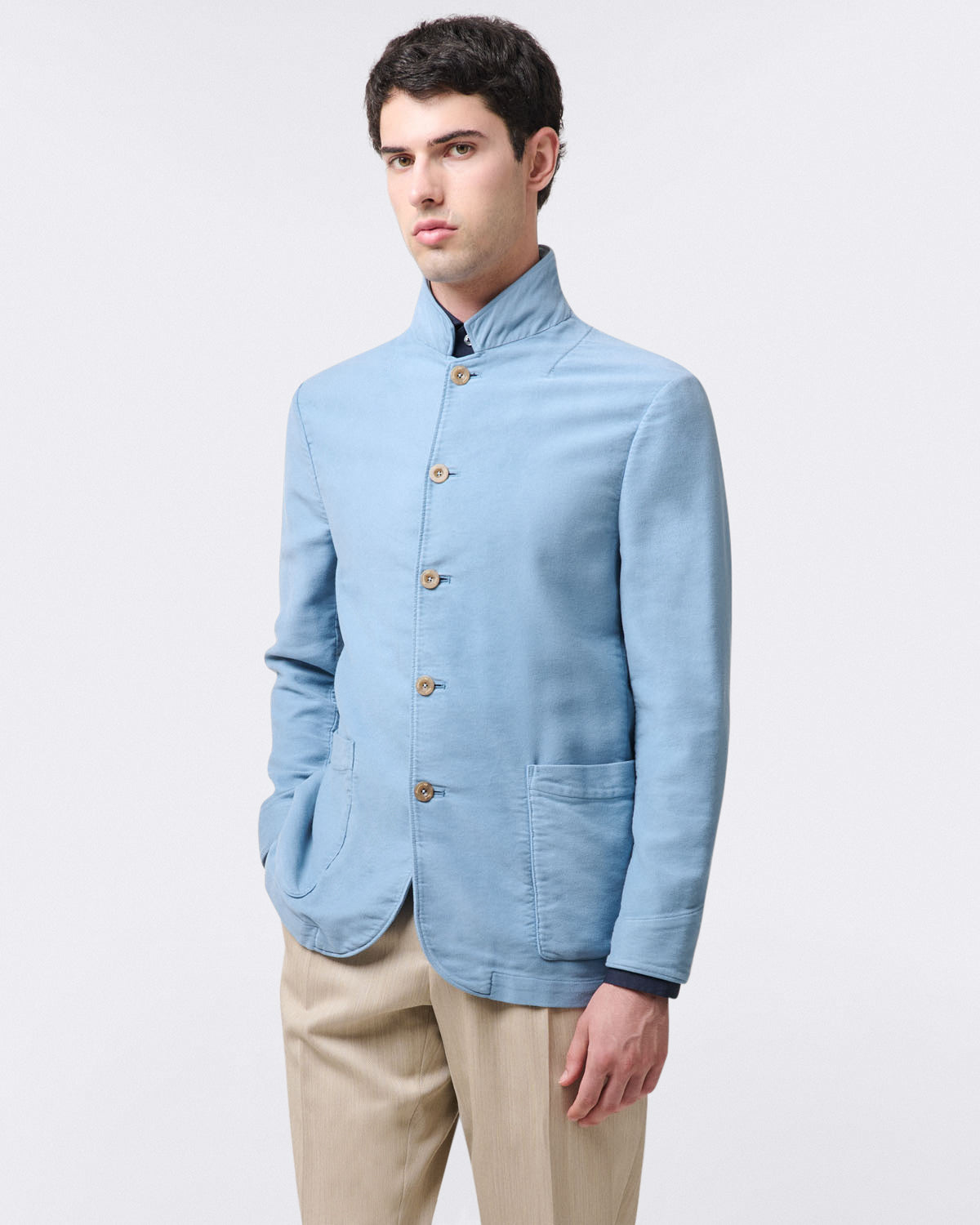 FransM over shirt in fustain. Light Blue. Garment dyed finamore