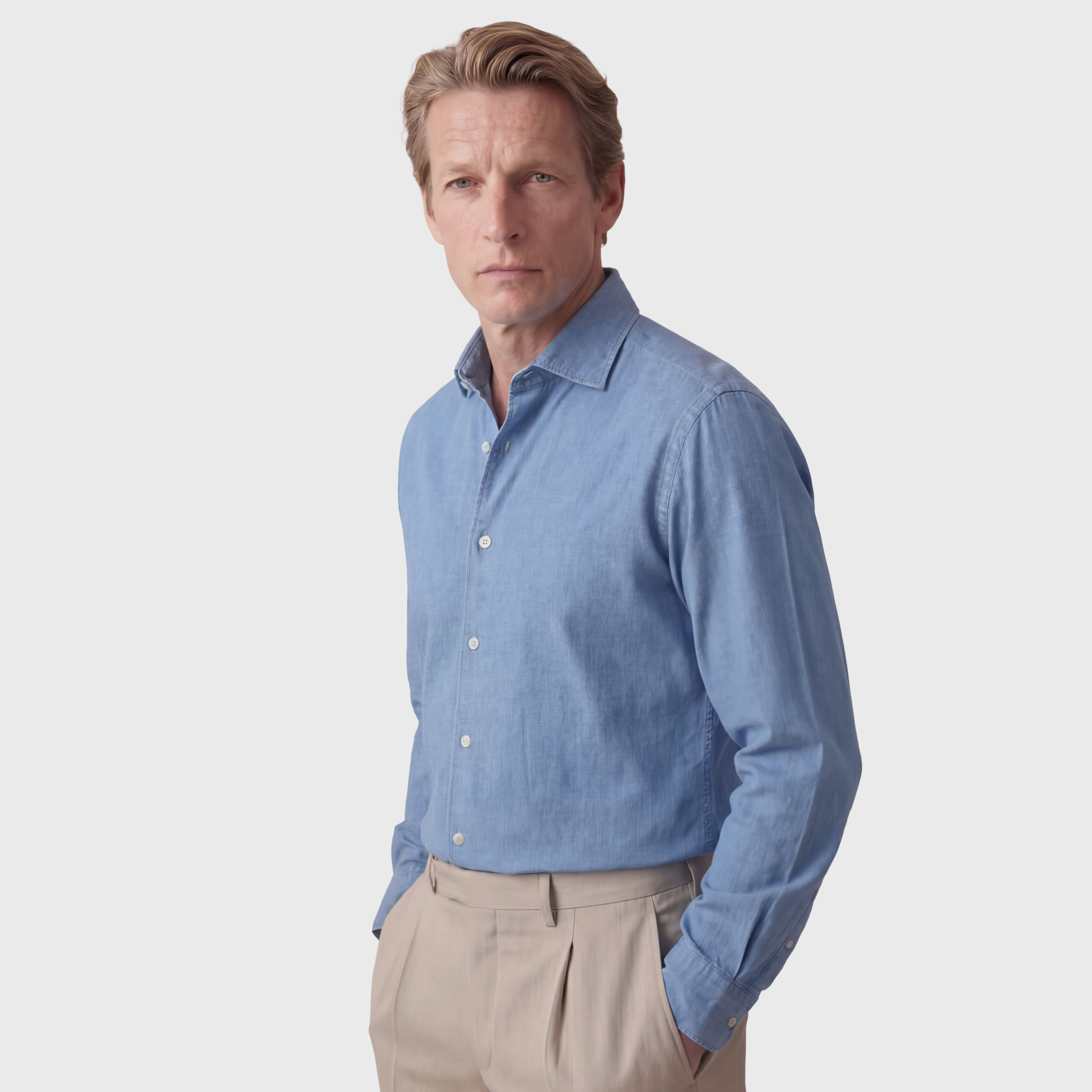 Gaeta regular fit sports shirt in original chambray cotton
