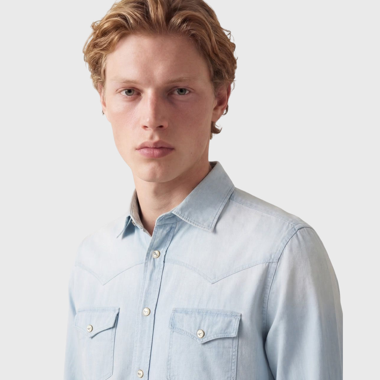 Gaeta western shirt regular fit cotton denim chambray indaco vintage wash Luigi collar