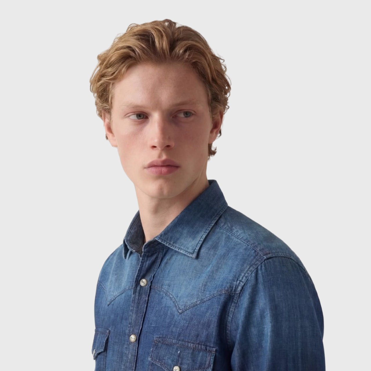 Gaeta western shirt regular fit cotton-linen indaco denim vintage wash Luigi collar