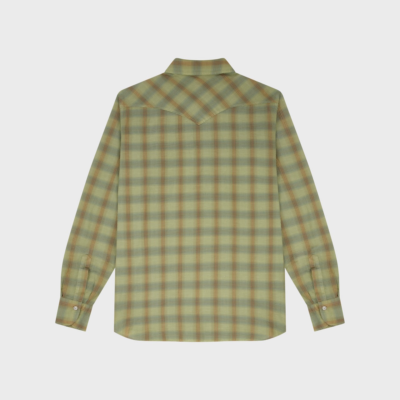 Gaeta western shirt regular fit cotton-linen sage green check garment dyed Luigi collar