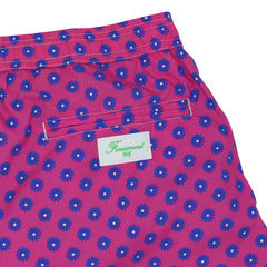 Orange swimming costume with blue flowers. Quick-drying