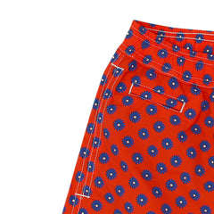 Orange swimming costume with blue flowers. Quick-drying