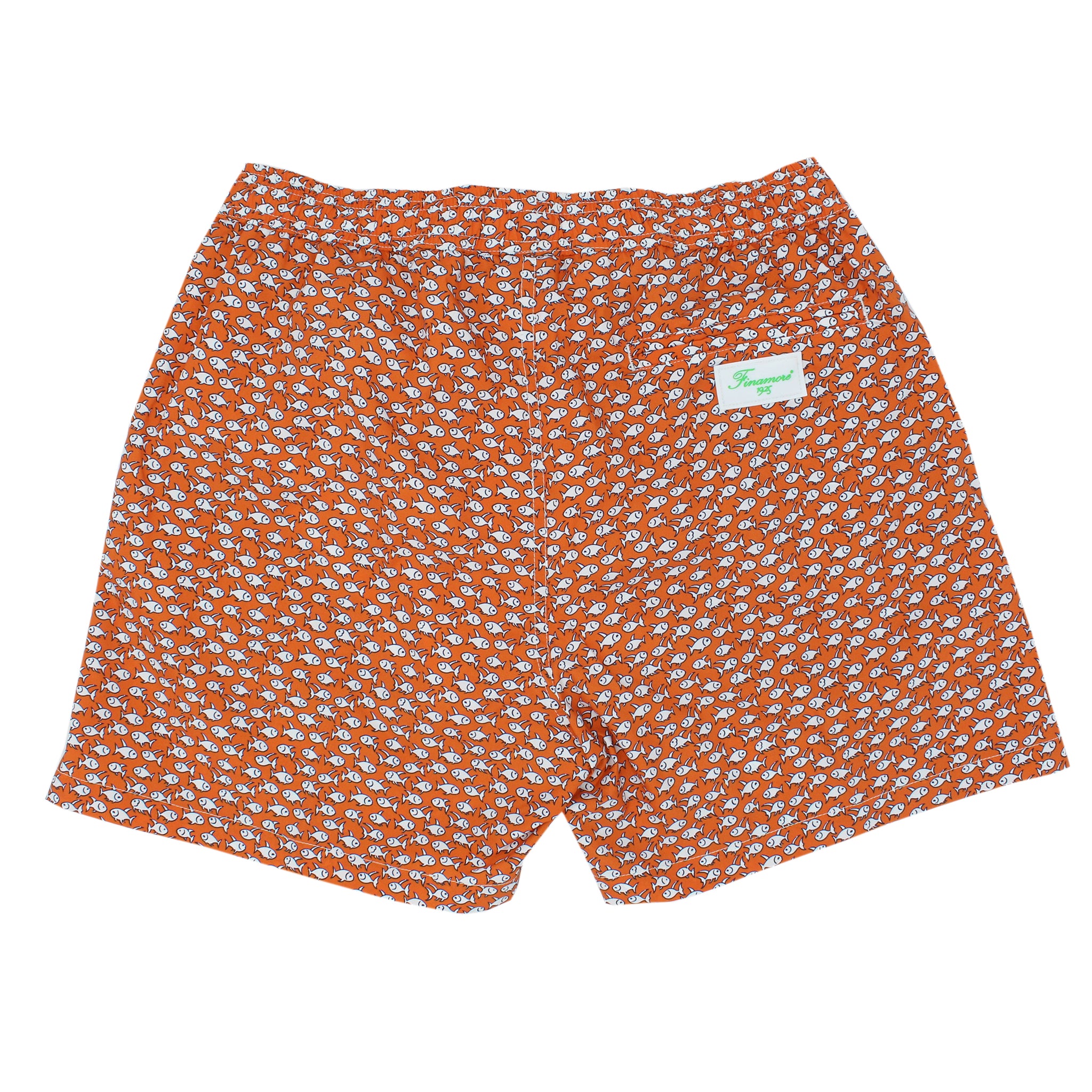 Costume da mare arancio o blu con pesci. Asciugatura rapida e multitasche