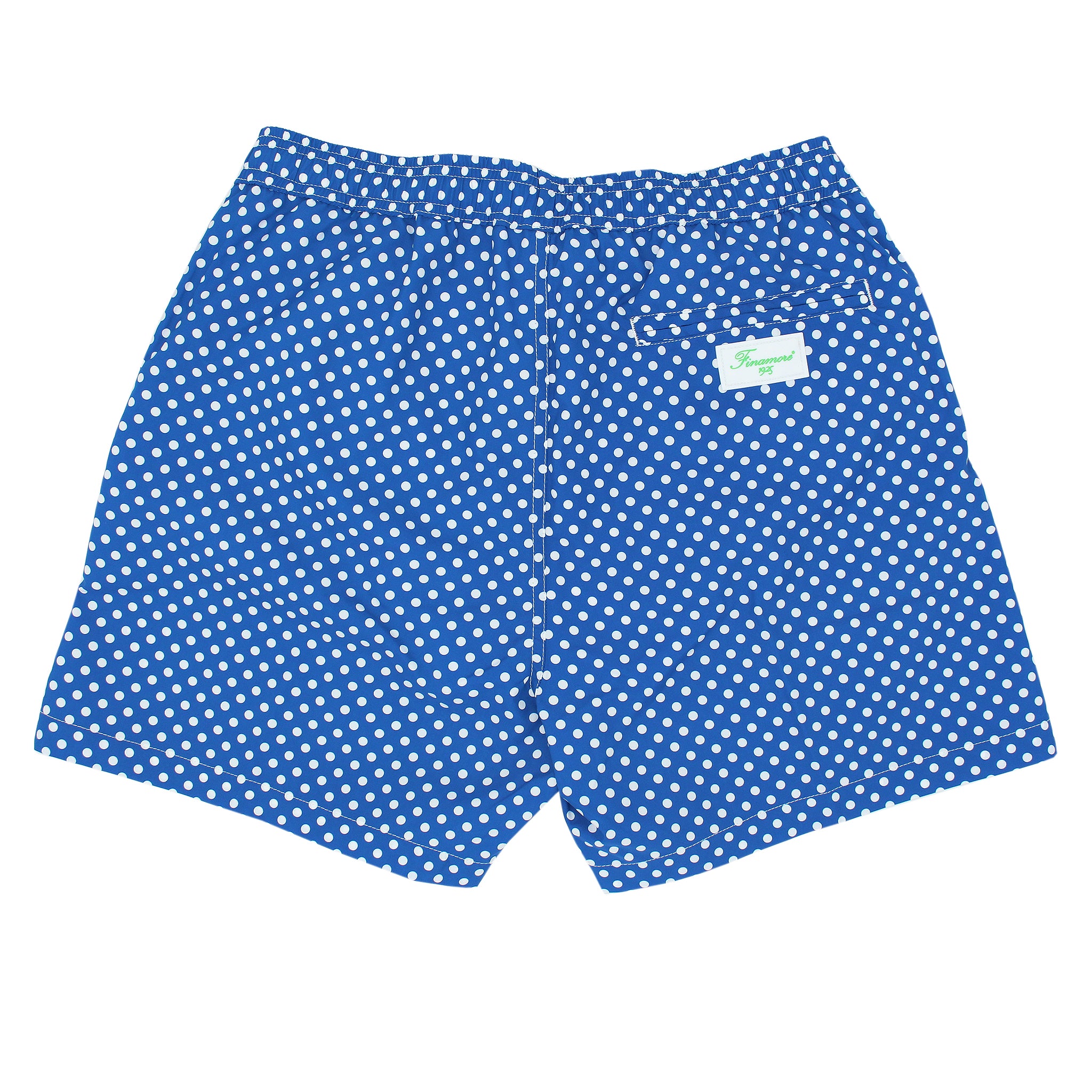 Costume da bagno a pois blu e bianchi. Asciugatura rapida e multitasche