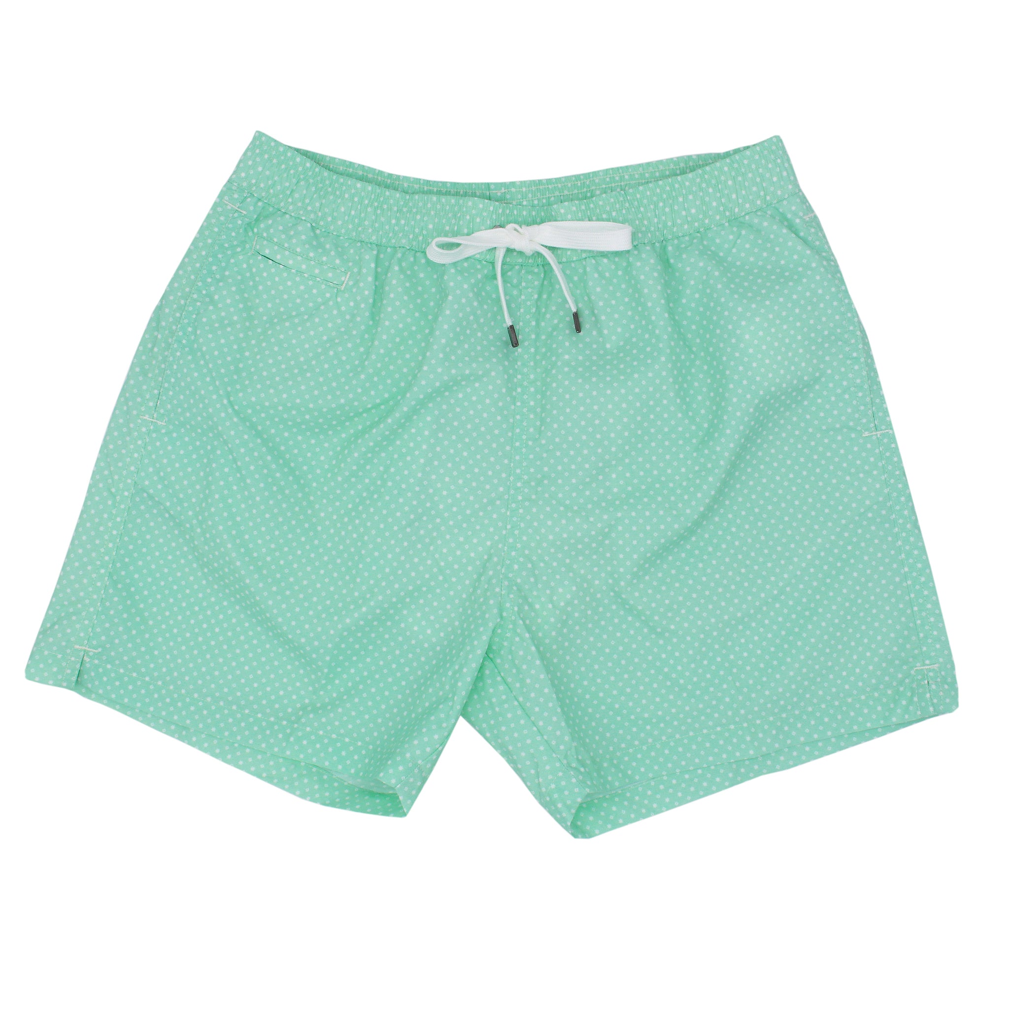 Costume da bagno verde chiaro con pois. Asciugatura rapida e multitasche