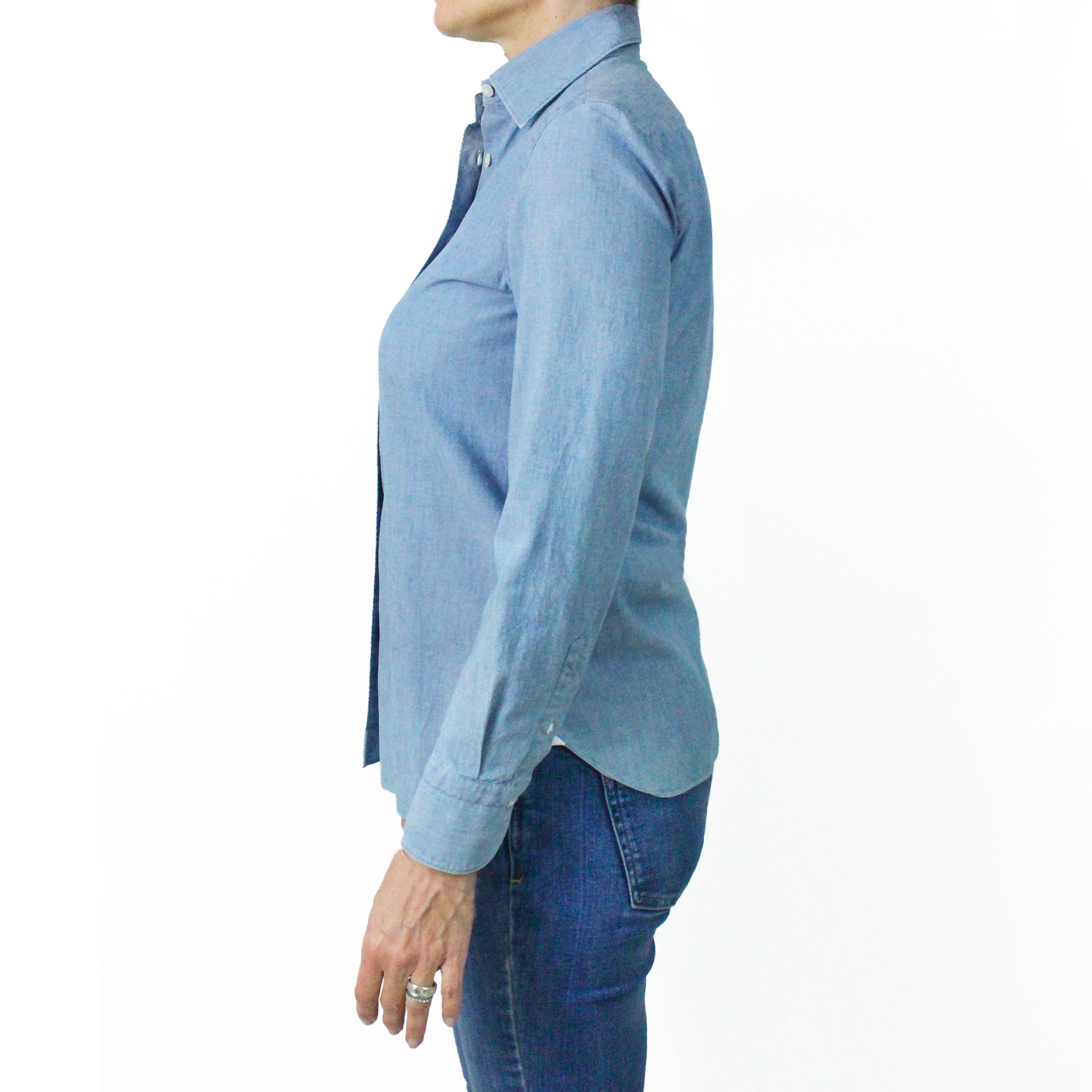 Women's regular cotton denim shirt with laser print decoration