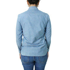 Women's regular cotton denim shirt with laser print decoration