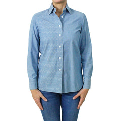 Women's regular cotton denim shirt with laser print decoration