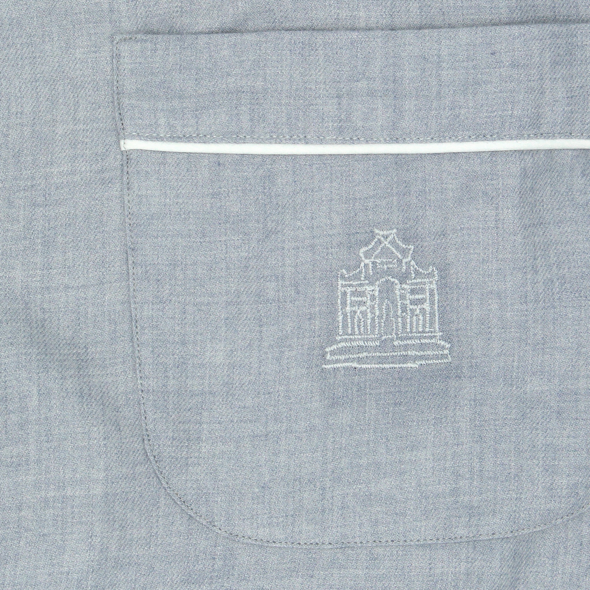 Sartorial cotton and cashmere gown with pockets and contrasting piping