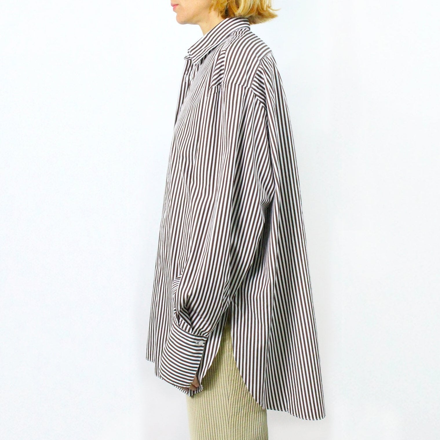 Women's oversize cotton shirt, striped brown