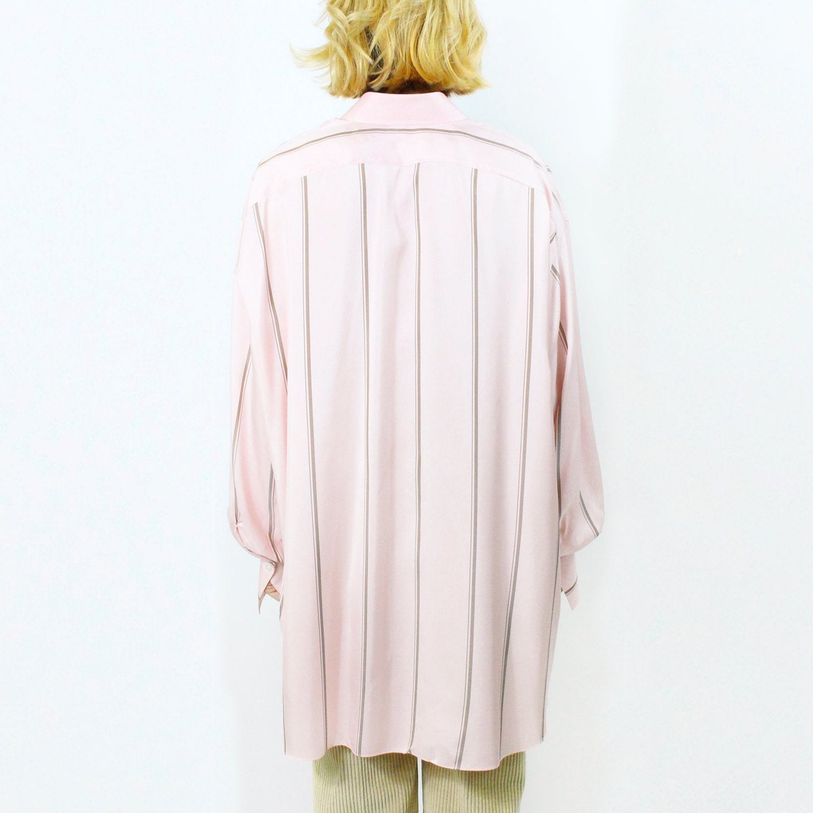 Women's silk over shirt pink striped brown bottom