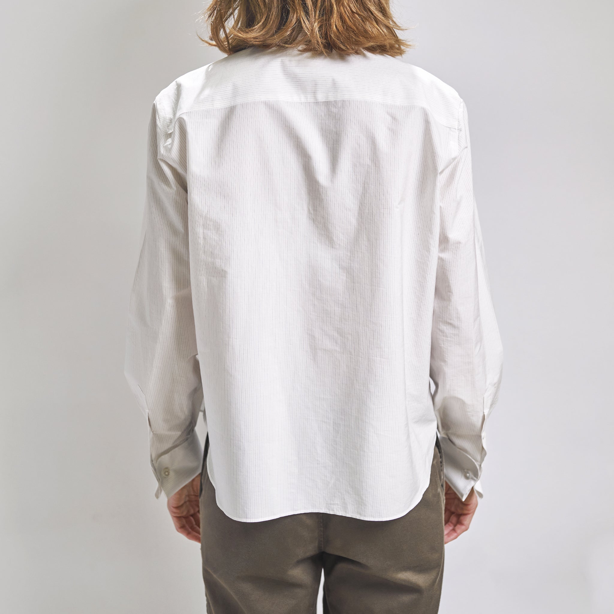 LUCE slim white cotton shirt with pleated bib cufflinks, Korean collar