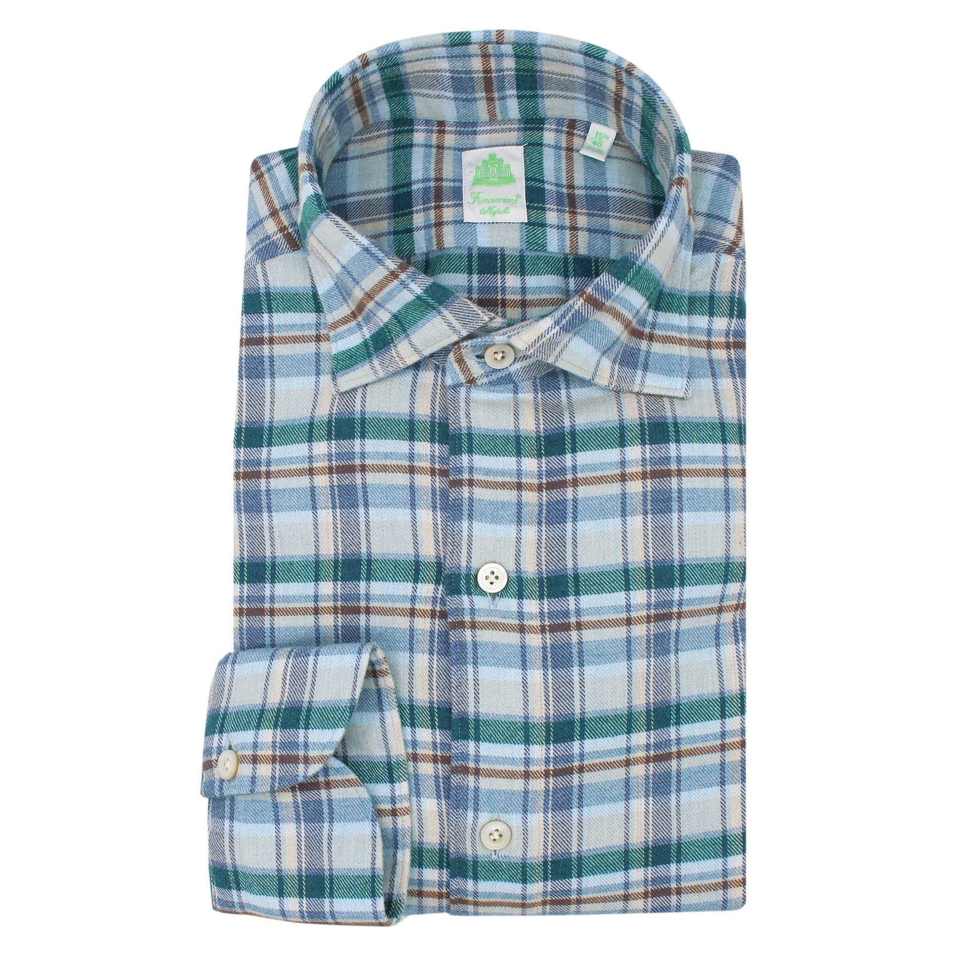 Light blue and green checked cotton Tokyo sports shirt