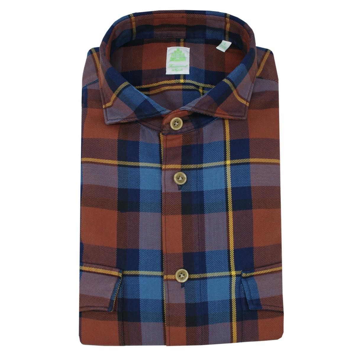 Madison slim fit sporty brown and orange checked cotton shirt