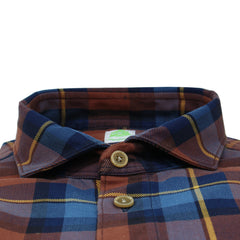 Madison slim fit sporty brown and orange checked cotton shirt