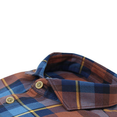 Madison slim fit sporty brown and orange checked cotton shirt
