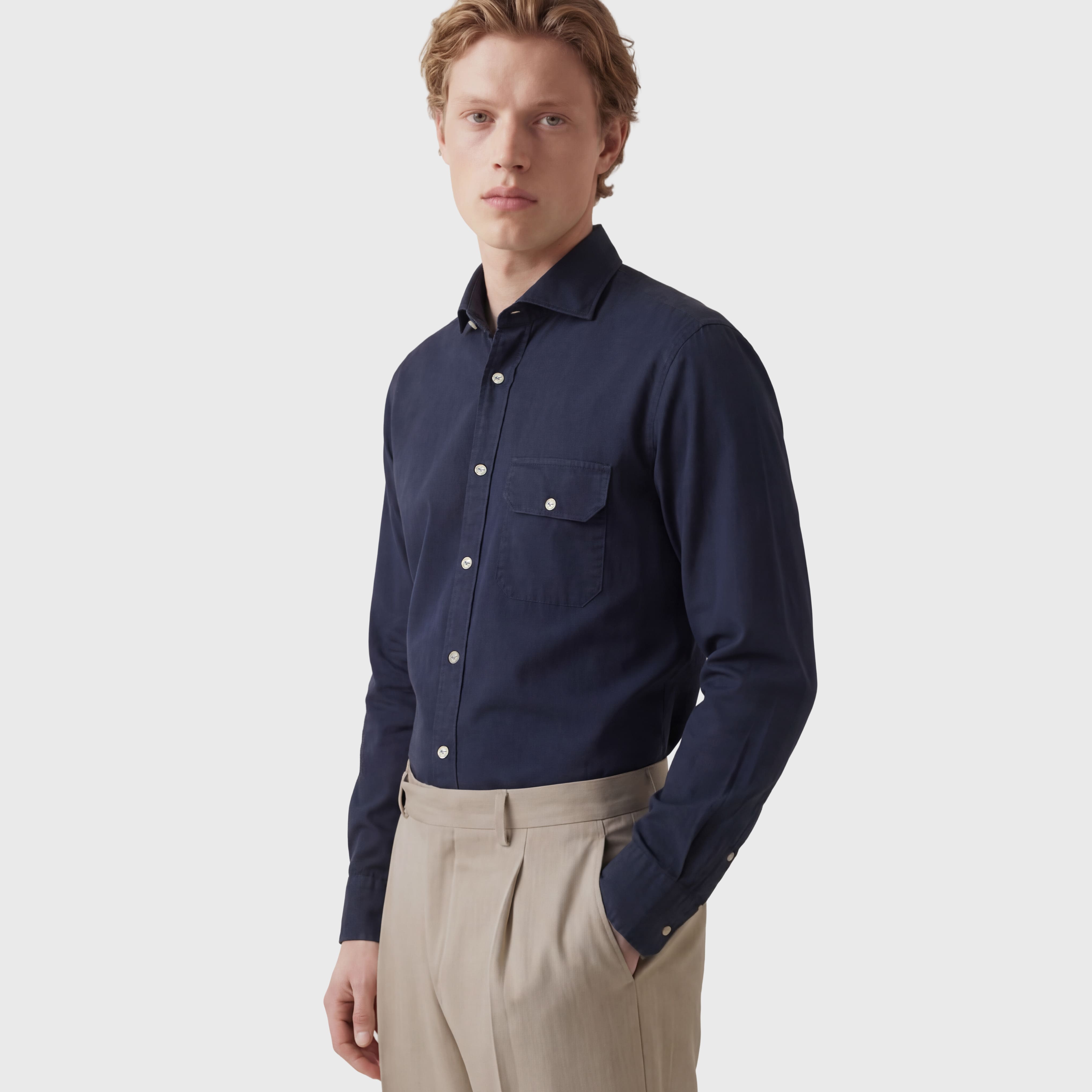 Maratea sport shirt regular fit cotton gabardine enzymed Achille collar