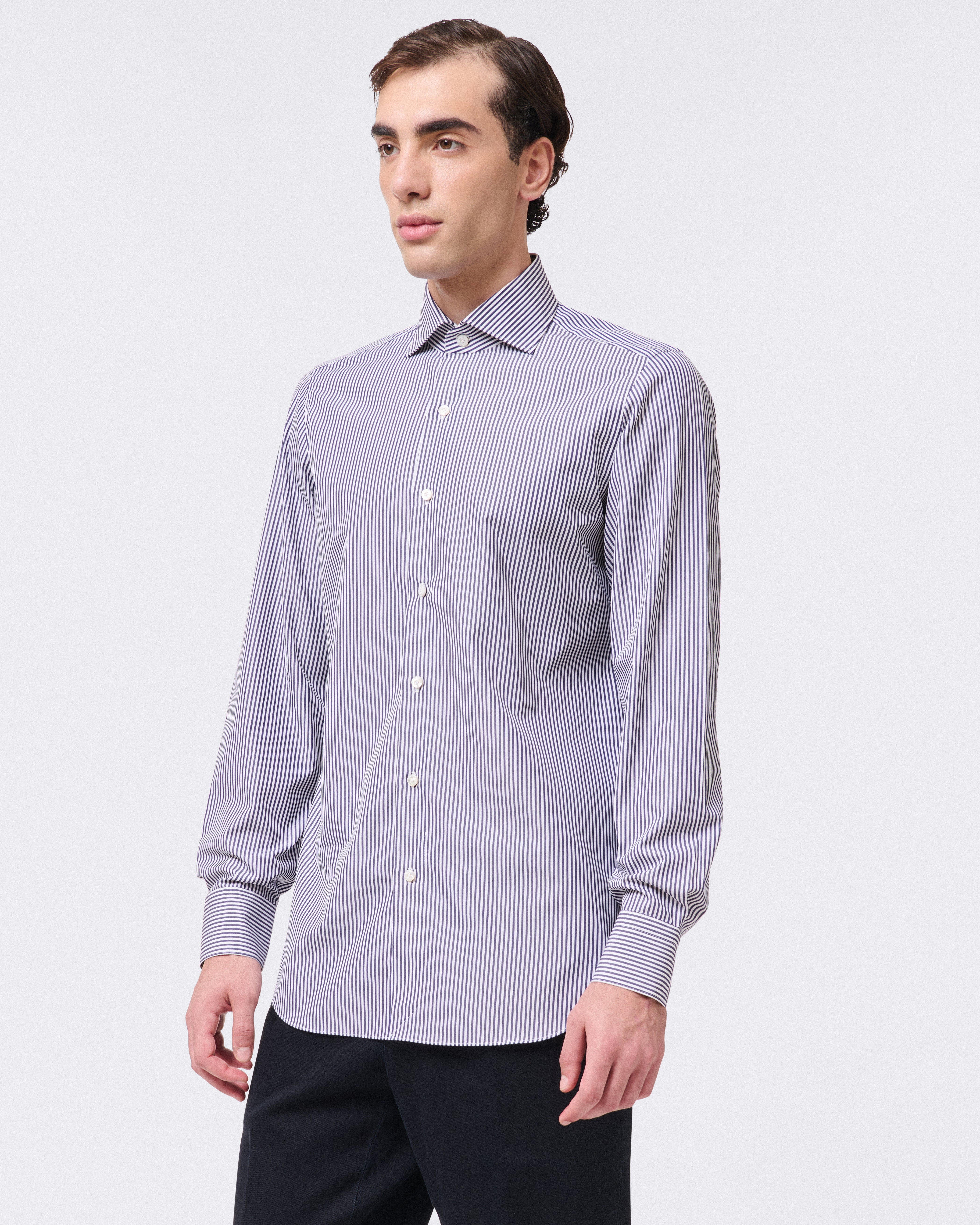 Classic Milano slim fit cotton shirt medium stripe light blue