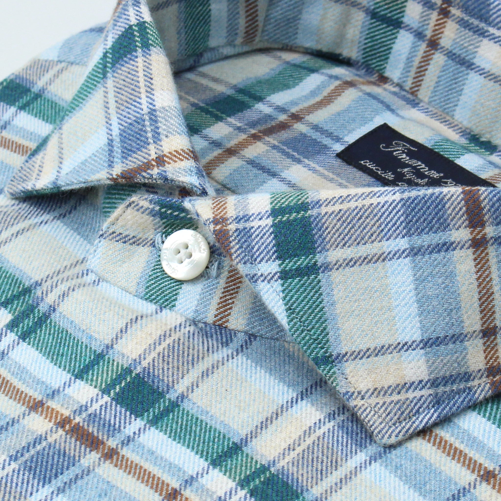 Slim Milano green and light blue checked cotton shirt