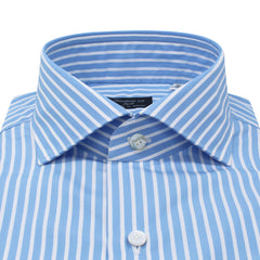 Camicia classica Milano Slim Fit in cotone azzurro con riga bianca