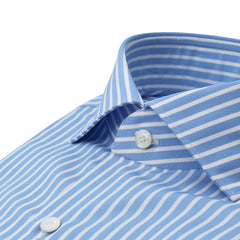 Camicia classica Milano Slim Fit in cotone azzurro con riga bianca