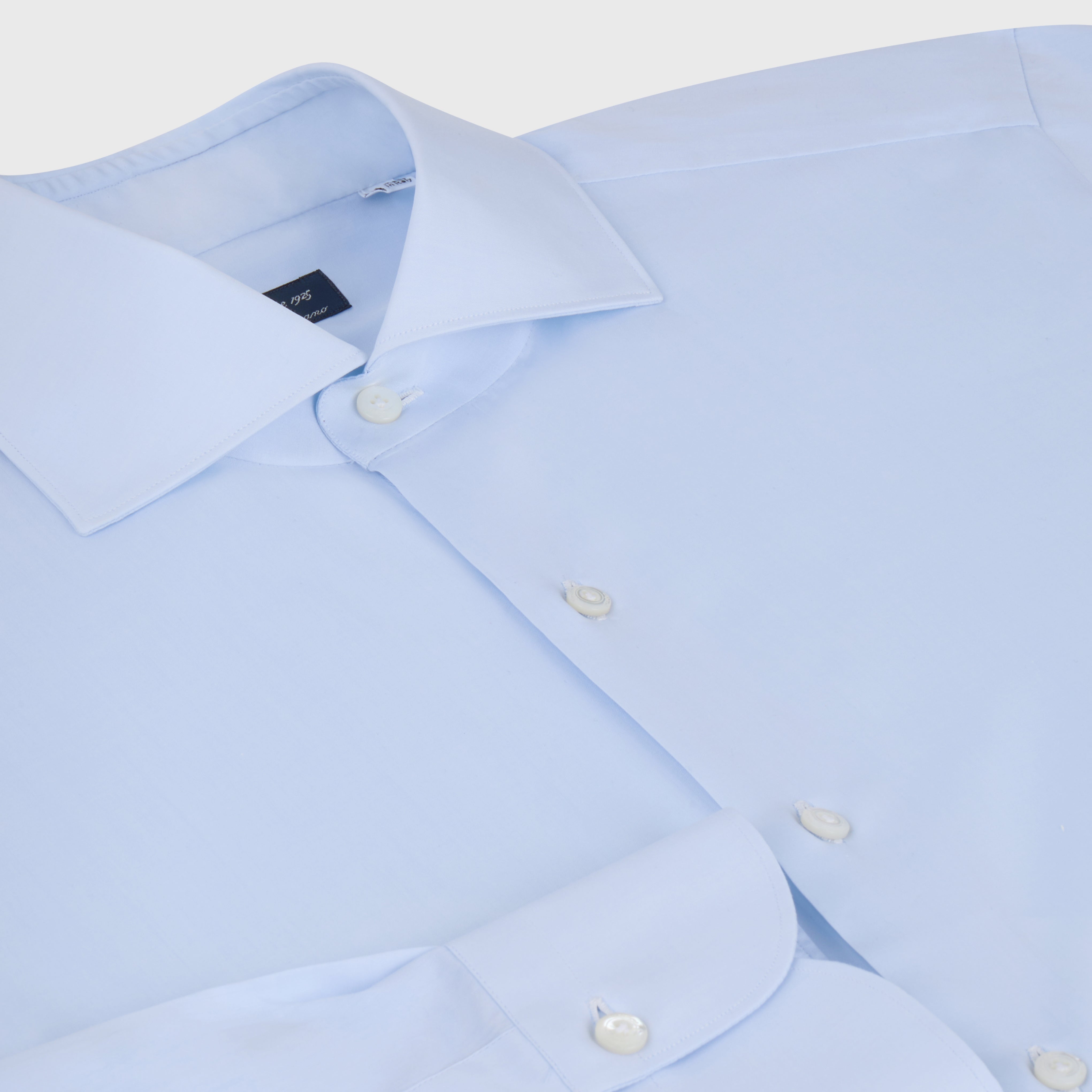 Camicia Milano classica slim fit in cotone con collo francese, azzurra