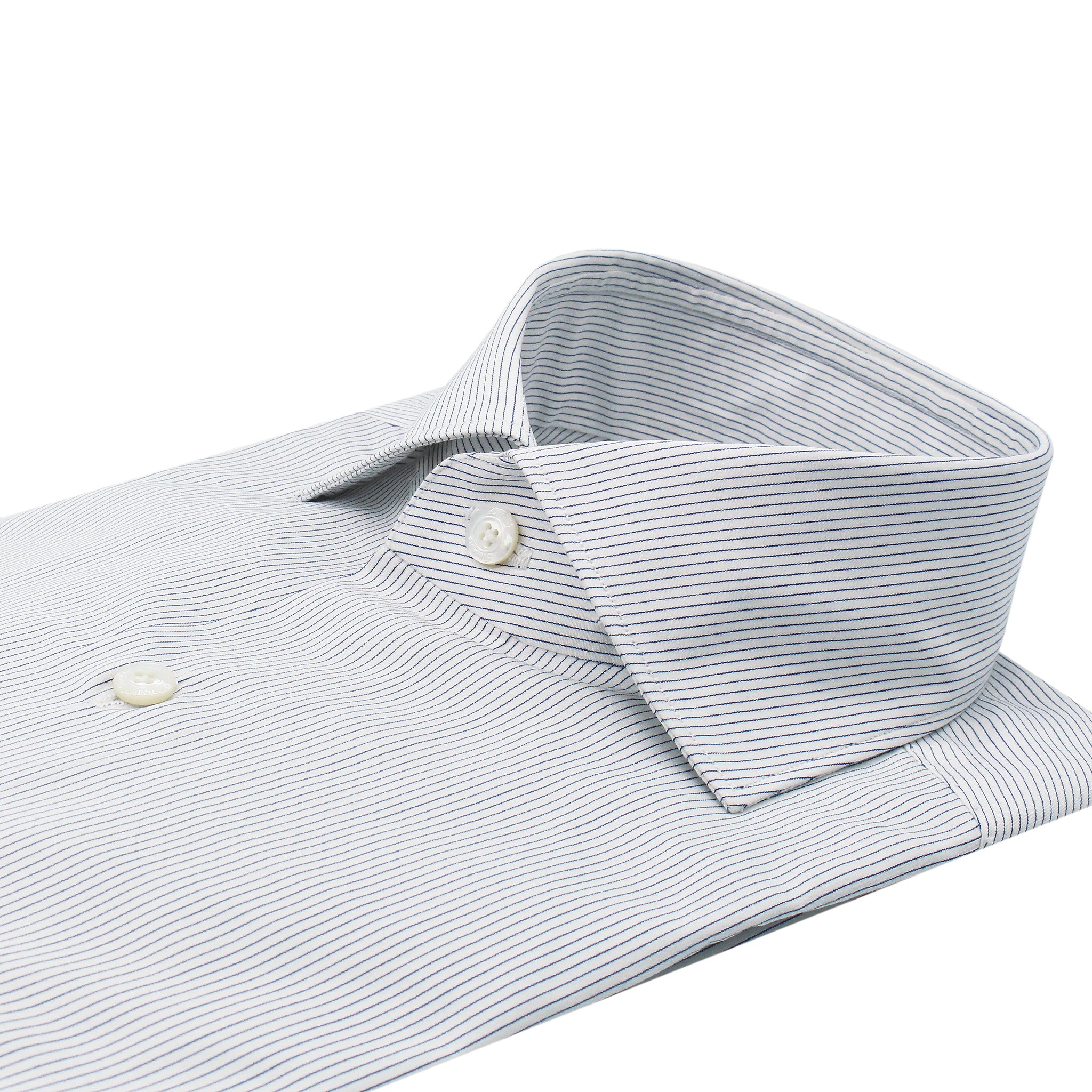 Classic Milano Slim Fit white cotton shirt with blue mini stripes