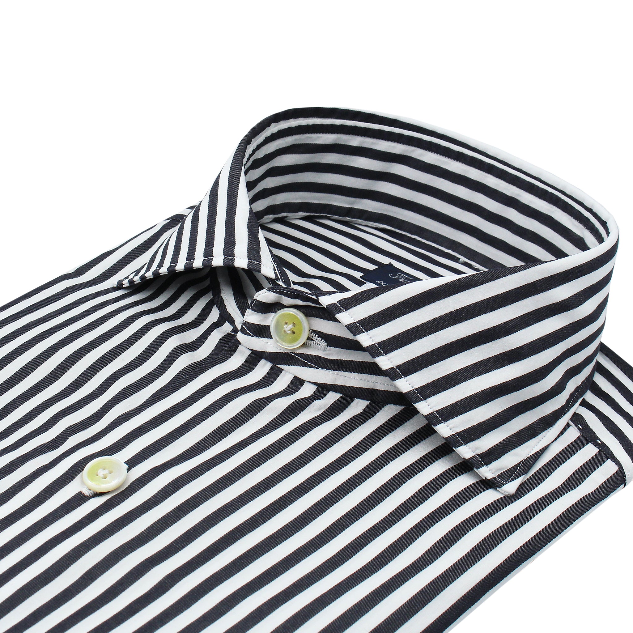 Slim Fit Milano shirt in black striped cotton. Enzymed Treatment