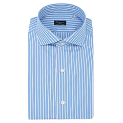 Camicia classica Milano Slim Fit in cotone azzurro con riga bianca