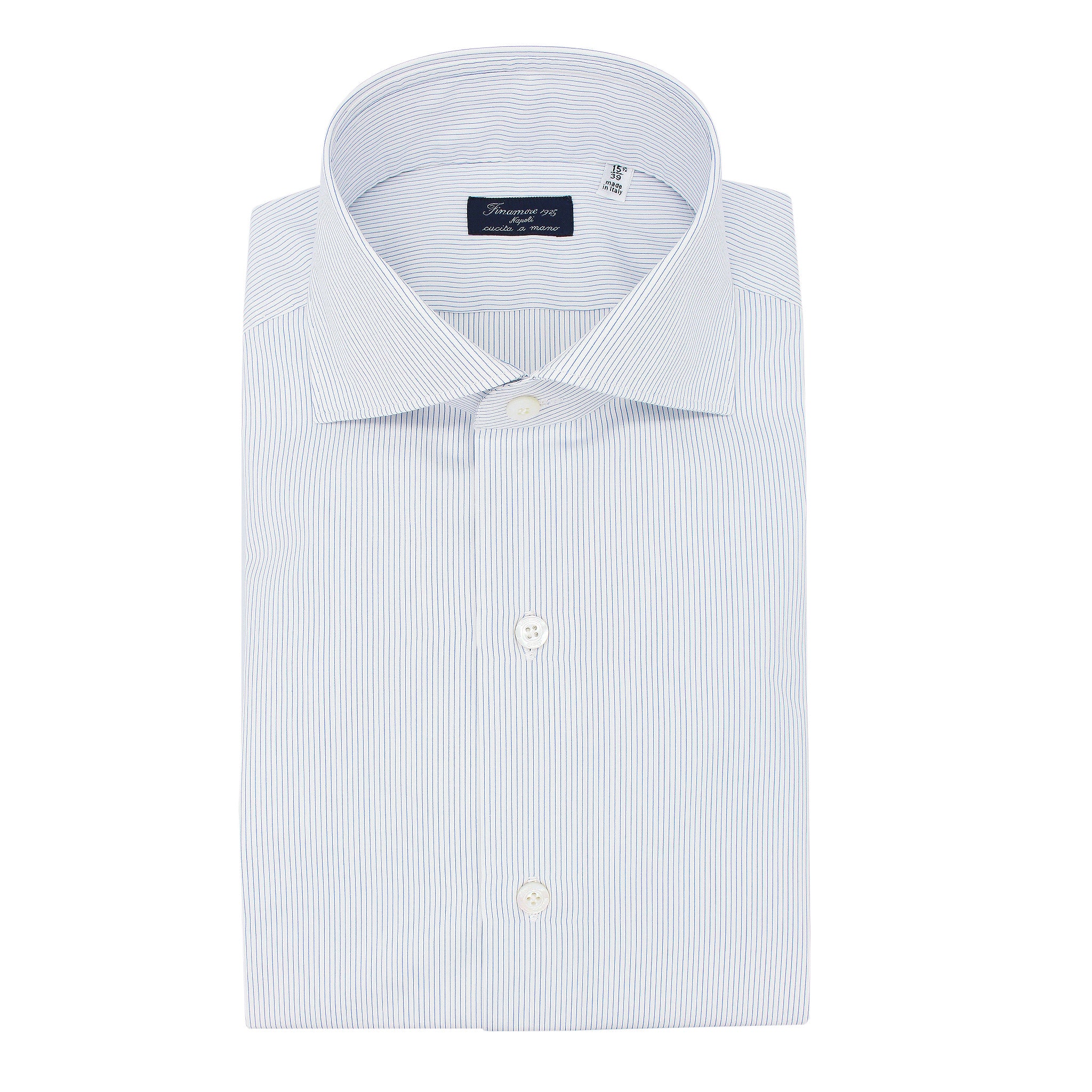 Classic Milano Slim Fit white cotton shirt with blue mini stripes