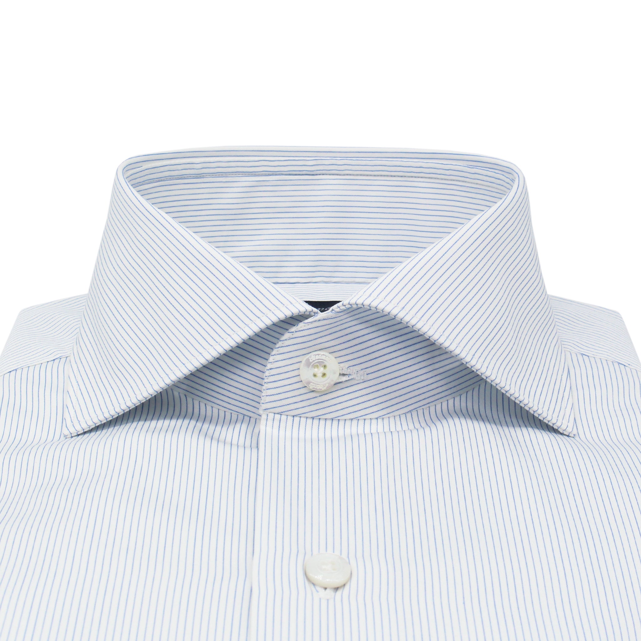 Classic Milano Slim Fit white cotton shirt with blue mini stripes