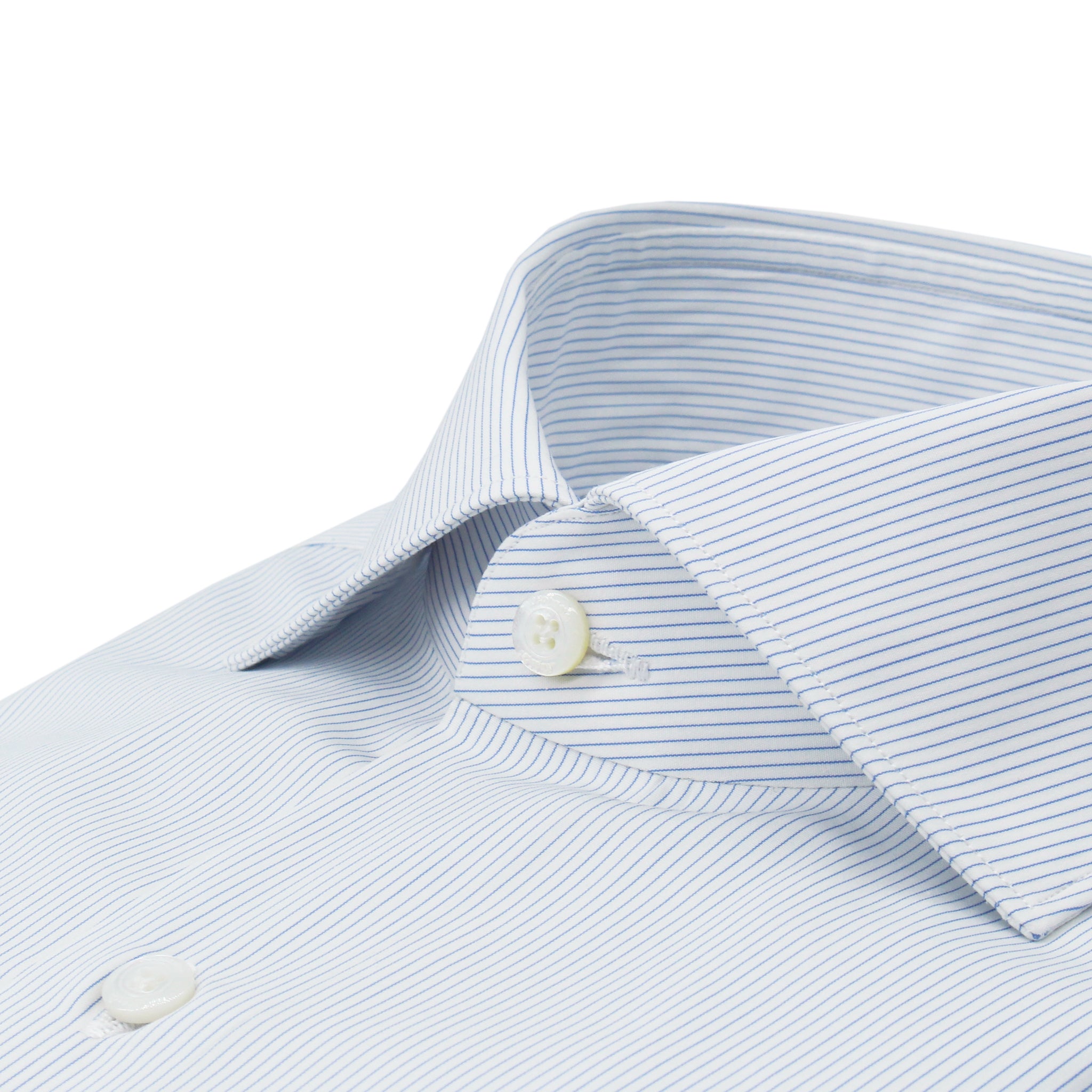 Classic Milano Slim Fit white cotton shirt with blue mini stripes