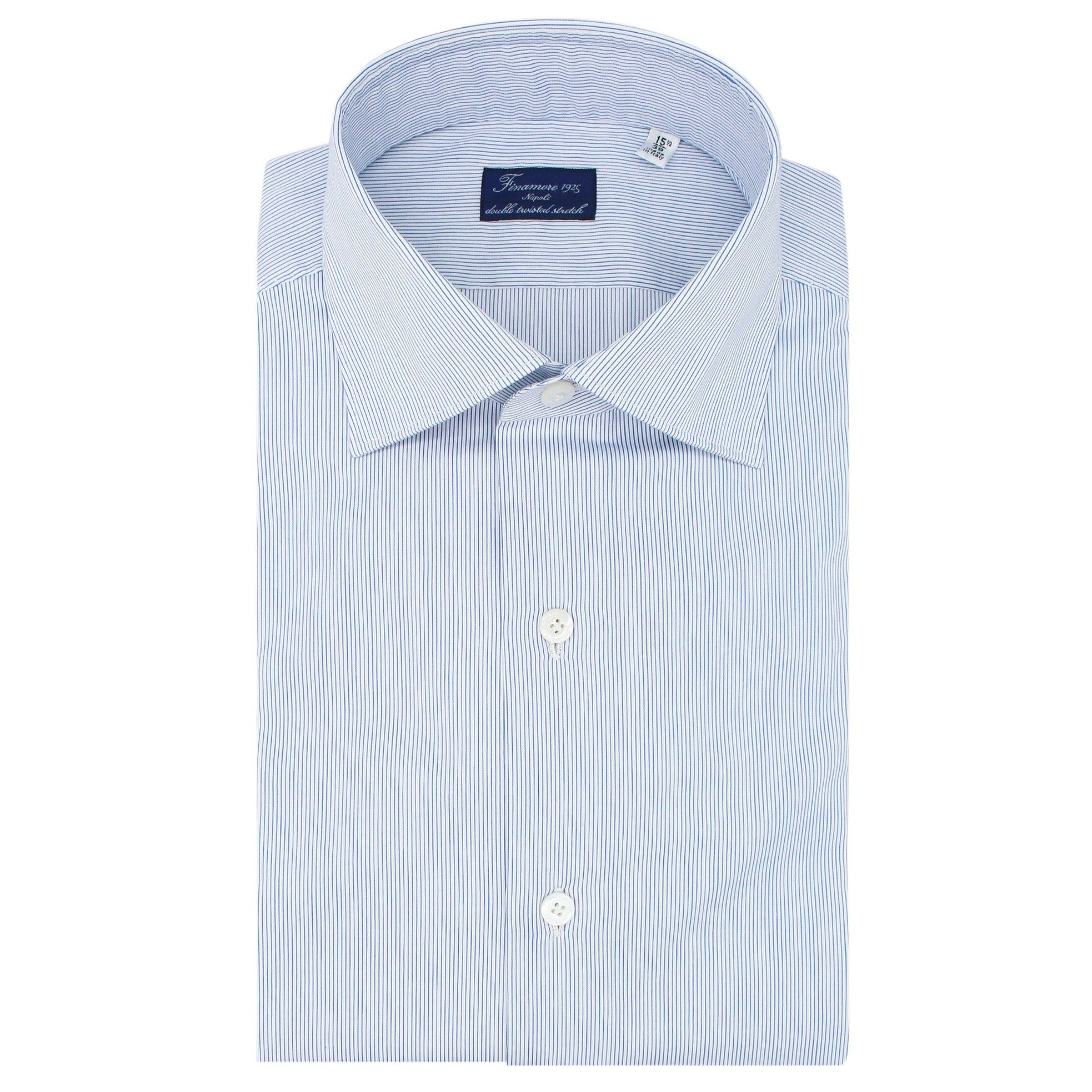 Light blue striped classic slim fit Milano stretch shirt