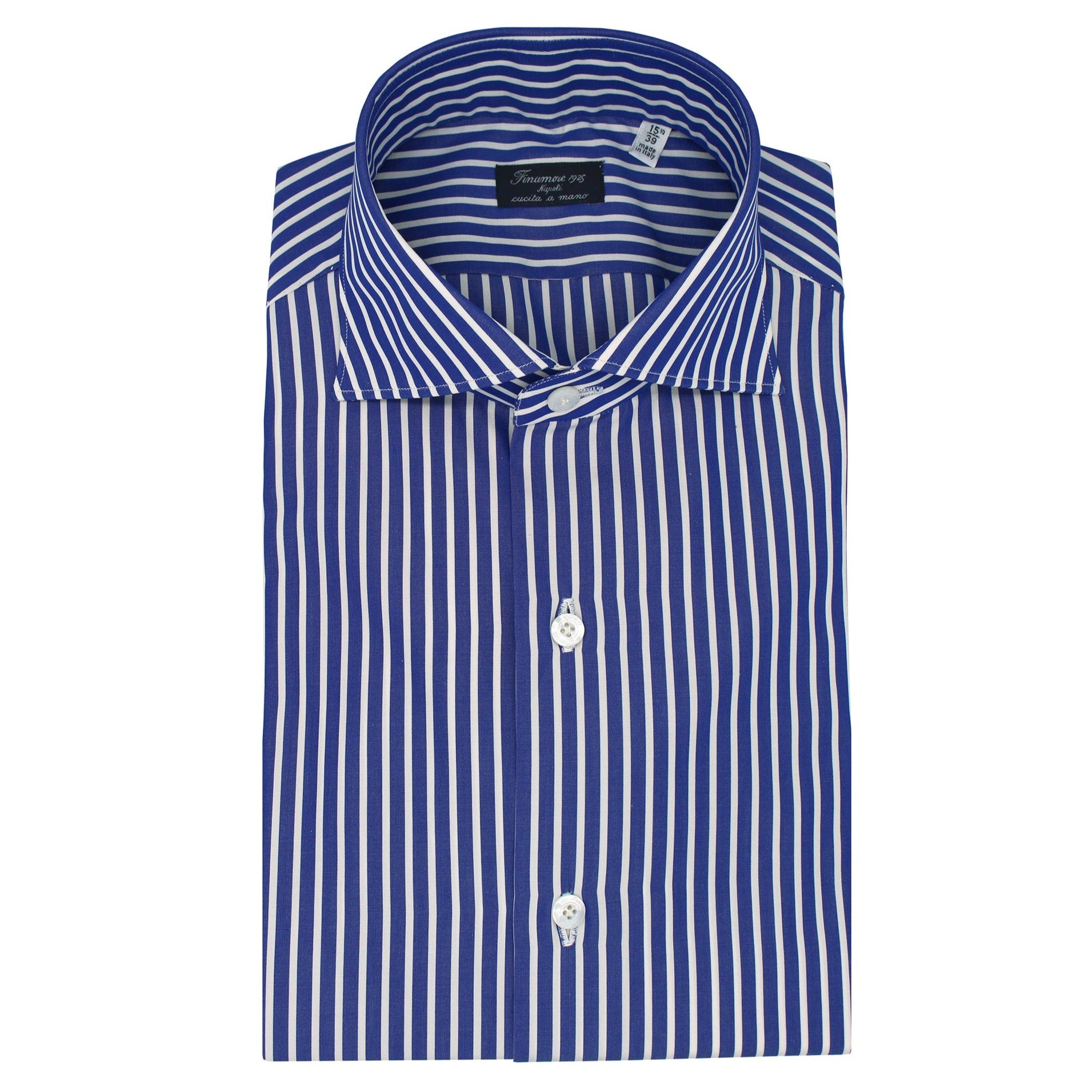 Naples shirt with classic fit in blue wide stripe cotton