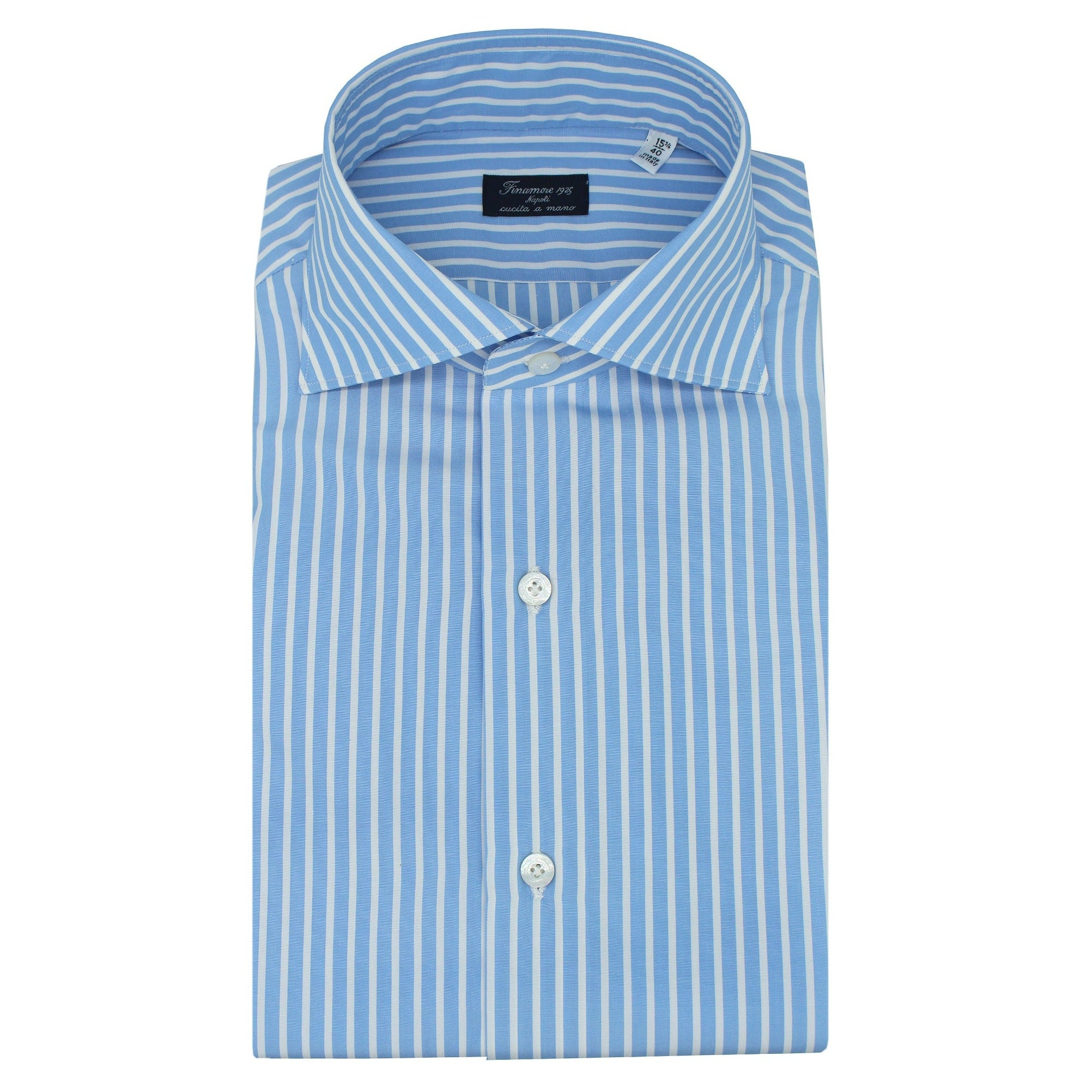 Naples shirt with classic fit in blue wide stripe cotton