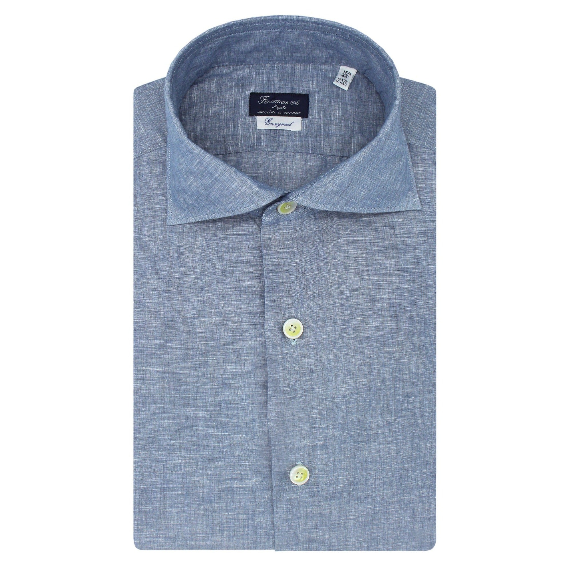 Classic Milano slim fit cotton and linen shirt Enzymed