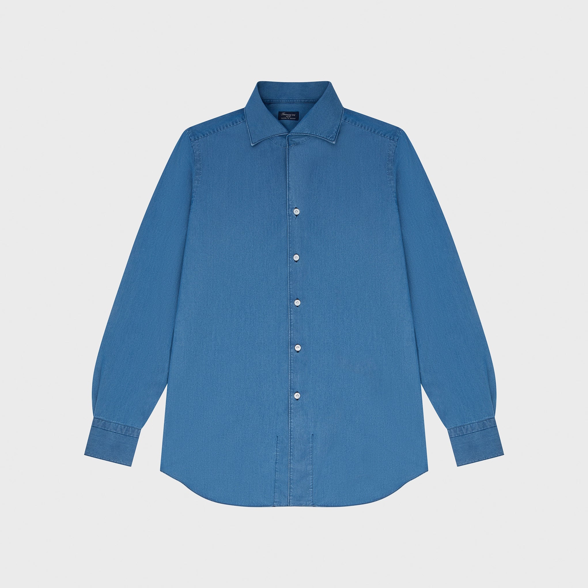 Classic slim fit Milano denim shirt. One Piece Collar