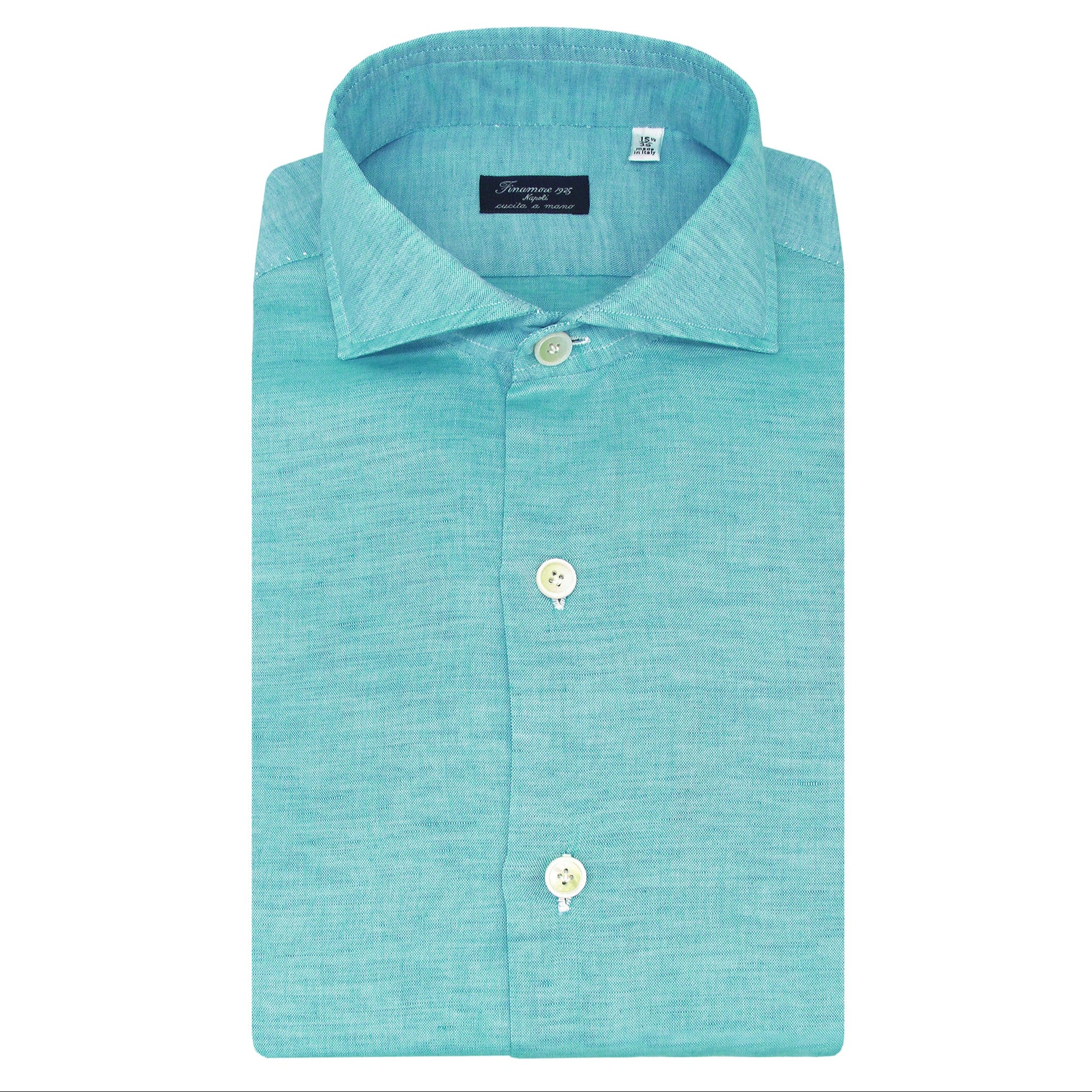 Camicia classica regolare Napoli in lino e cotone rosso corallo