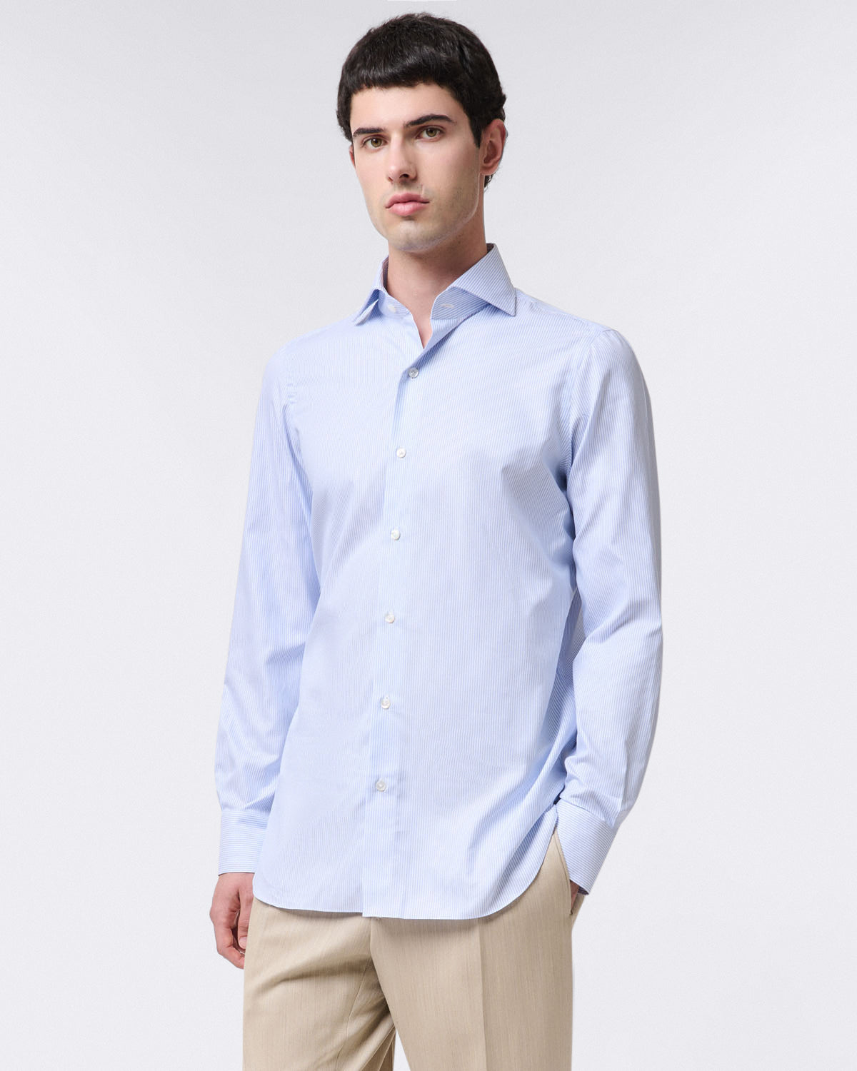 Classic Napoli shirt in white and light blue striped cotton